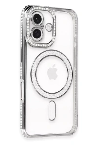 Apple iPhone 16 Plus Kılıf Joke Simli Magneticsafe Kılıf - Gri