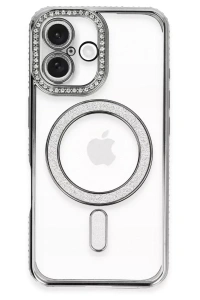 Apple iPhone 16 Plus Kılıf Joke Simli Magneticsafe Kılıf - Gri