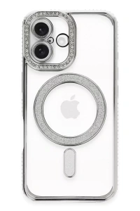 Apple iPhone 16 Plus Kılıf Joke Simli Magneticsafe Kılıf - Gümüş