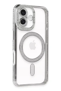 Apple iPhone 16 Plus Kılıf Joke Simli Magneticsafe Kılıf - Gümüş