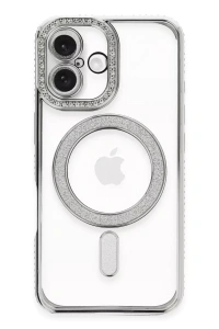 Apple iPhone 16 Plus Kılıf Joke Simli Magneticsafe Kılıf - Gümüş