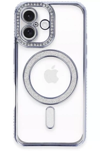 Apple iPhone 16 Plus Kılıf Joke Simli Magneticsafe Kılıf - Mavi