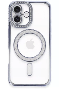Apple iPhone 16 Plus Kılıf Joke Simli Magneticsafe Kılıf - Mavi