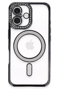 Apple iPhone 16 Plus Kılıf Joke Simli Magneticsafe Kılıf - Siyah