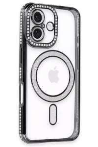 Apple iPhone 16 Plus Kılıf Joke Simli Magneticsafe Kılıf - Siyah