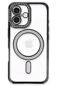 Apple iPhone 16 Plus Kılıf Joke Simli Magneticsafe Kılıf - Siyah