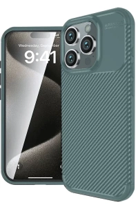 Apple iPhone 16 Pro Kılıf Auto Focus Karbon Kapak - Koyu Yeşil