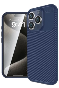 Apple iPhone 16 Pro Kılıf Auto Focus Karbon Kapak - Lacivert