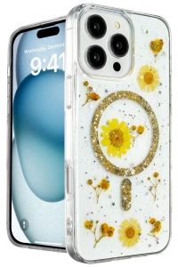 Apple iPhone 16 Pro Kılıf Daisy Simli Magsafe Kapak - Gold