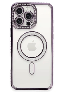 Apple iPhone 16 Pro Kılıf Joke Simli Magneticsafe Kılıf - Derin Mor