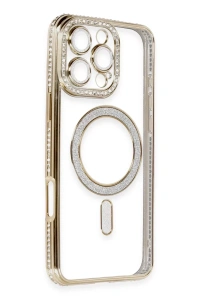 Apple iPhone 16 Pro Kılıf Joke Simli Magneticsafe Kılıf - Gold