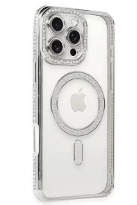 Apple iPhone 16 Pro Kılıf Joke Simli Magneticsafe Kılıf - Gümüş