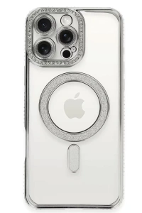 Apple iPhone 16 Pro Kılıf Joke Simli Magneticsafe Kılıf - Gümüş