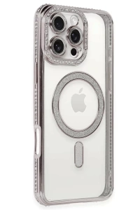 Apple iPhone 16 Pro Kılıf Joke Simli Magneticsafe Kılıf - Pembe