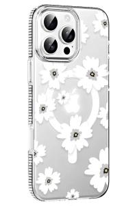 Apple iPhone 16 Pro Max Floral Magsafe Kapak - Beyaz