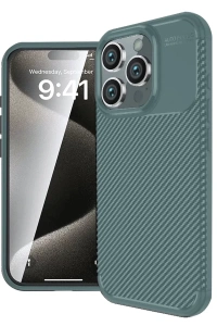 Apple iPhone 16 Pro Max Kılıf Auto Focus Karbon Kapak - Koyu Yeşil