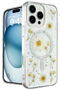 Apple iPhone 16 Pro Max Kılıf Daisy Simli Magsafe Kapak - Gümüş