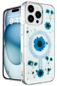 Apple iPhone 16 Pro Max Kılıf Daisy Simli Magsafe Kapak - Mavi
