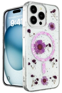 Apple iPhone 16 Pro Max Kılıf Daisy Simli Magsafe Kapak - Mor