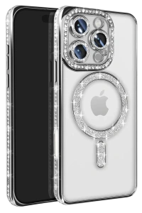 Apple iPhone 16 Pro Max Kılıf Joke Simli Magneticsafe Kılıf - Gümüş