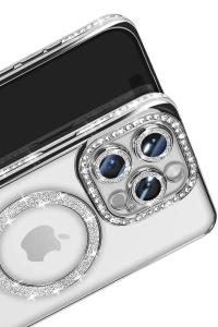 Apple iPhone 16 Pro Max Kılıf Joke Simli Magneticsafe Kılıf - Gümüş