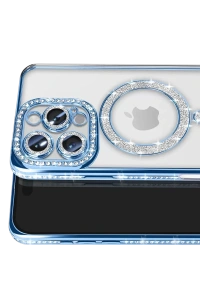 Apple iPhone 16 Pro Max Kılıf Joke Simli Magneticsafe Kılıf - Mavi