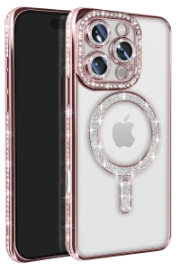 Apple iPhone 16 Pro Max Kılıf Joke Simli Magneticsafe Kılıf - Pembe
