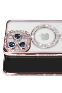Apple iPhone 16 Pro Max Kılıf Joke Simli Magneticsafe Kılıf - Pembe