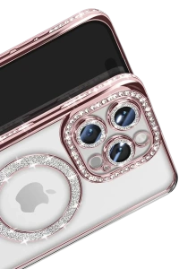 Apple iPhone 16 Pro Max Kılıf Joke Simli Magneticsafe Kılıf - Pembe