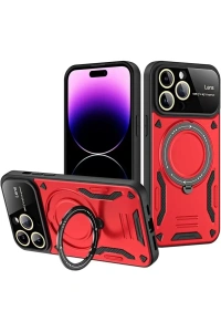 Apple iPhone 16 Pro Max Kılıf Joy Lens Standlı Kapak - Kırmızı