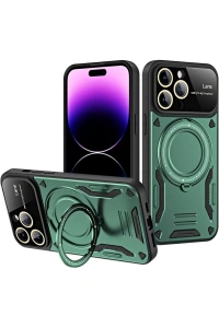 Apple iPhone 16 Pro Max Kılıf Joy Lens Standlı Kapak - Koyu Yeşil
