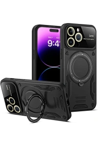 Apple iPhone 16 Pro Max Kılıf Joy Lens Standlı Kapak - Siyah