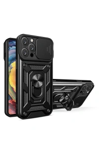 Apple iPhone 16 Pro Max Kılıf Pars Lens Yüzüklü Silikon - Siyah