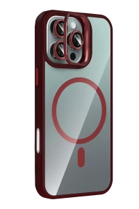Apple iPhone 16 Pro Max Remim Lensli Magsafe Standlı Kapak - Bordo