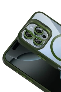 Apple iPhone 16 Pro Max Remim Lensli Magsafe Standlı Kapak - Koyu Yeşil