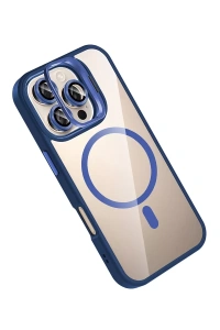 Apple iPhone 16 Pro Max Remim Lensli Magsafe Standlı Kapak - Lacivert