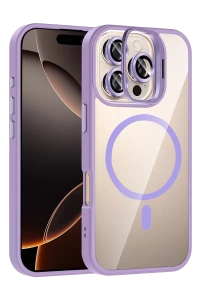 Apple iPhone 16 Pro Max Remim Lensli Magsafe Standlı Kapak - Lila