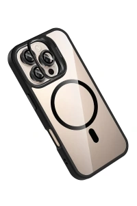 Apple iPhone 16 Pro Max Remim Lensli Magsafe Standlı Kapak - Siyah