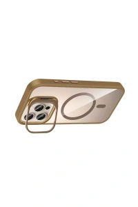 Apple iPhone 16 Pro Remim Lensli Magsafe Standlı Kapak - Kahverengi