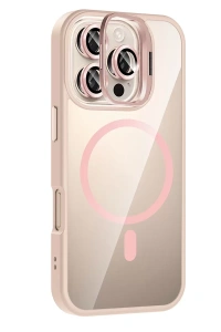 Apple iPhone 16 Pro Remim Lensli Magsafe Standlı Kapak - Pembe