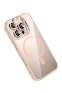 Apple iPhone 16 Pro Remim Lensli Magsafe Standlı Kapak - Pembe