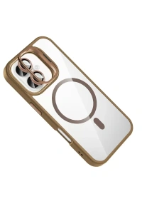 Apple iPhone 16 Remim Lensli Magsafe Standlı Kapak - Kahverengi
