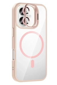 Apple iPhone 16 Remim Lensli Magsafe Standlı Kapak - Pembe