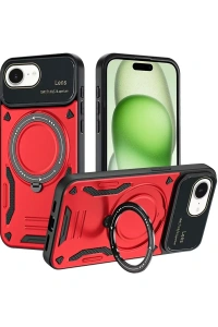 Apple iPhone 16E Kılıf Joy Lens Standlı Kapak - Kırmızı
