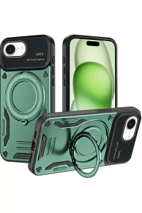 Apple iPhone 16E Kılıf Joy Lens Standlı Kapak - Koyu Yeşil