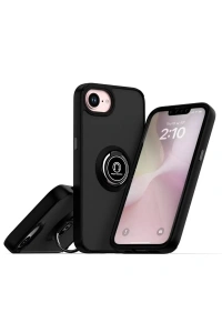 Apple iPhone 16E Kılıf Montreal Yüzüklü Silikon Kapak - Siyah