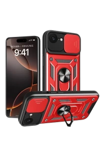 Apple iPhone 16E Kılıf Pars Lens Yüzüklü Silikon - Kırmızı