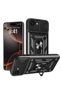Apple iPhone 16E Kılıf Pars Lens Yüzüklü Silikon - Siyah