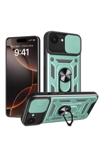 Apple iPhone 16E Kılıf Pars Lens Yüzüklü Silikon - Yeşil