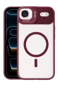 Apple iPhone 17 Air Remim Lensli Magsafe Standlı Kapak - Bordo
